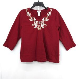 Gunit Fashions Shirt Womens Size PM Red 3/4 Sleeve Embroidered Pullover Top